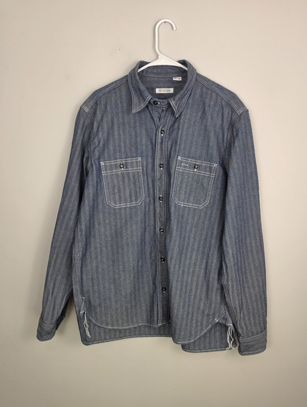 Gustin Herringbone Denim Button-Down Workshirt Size XXL